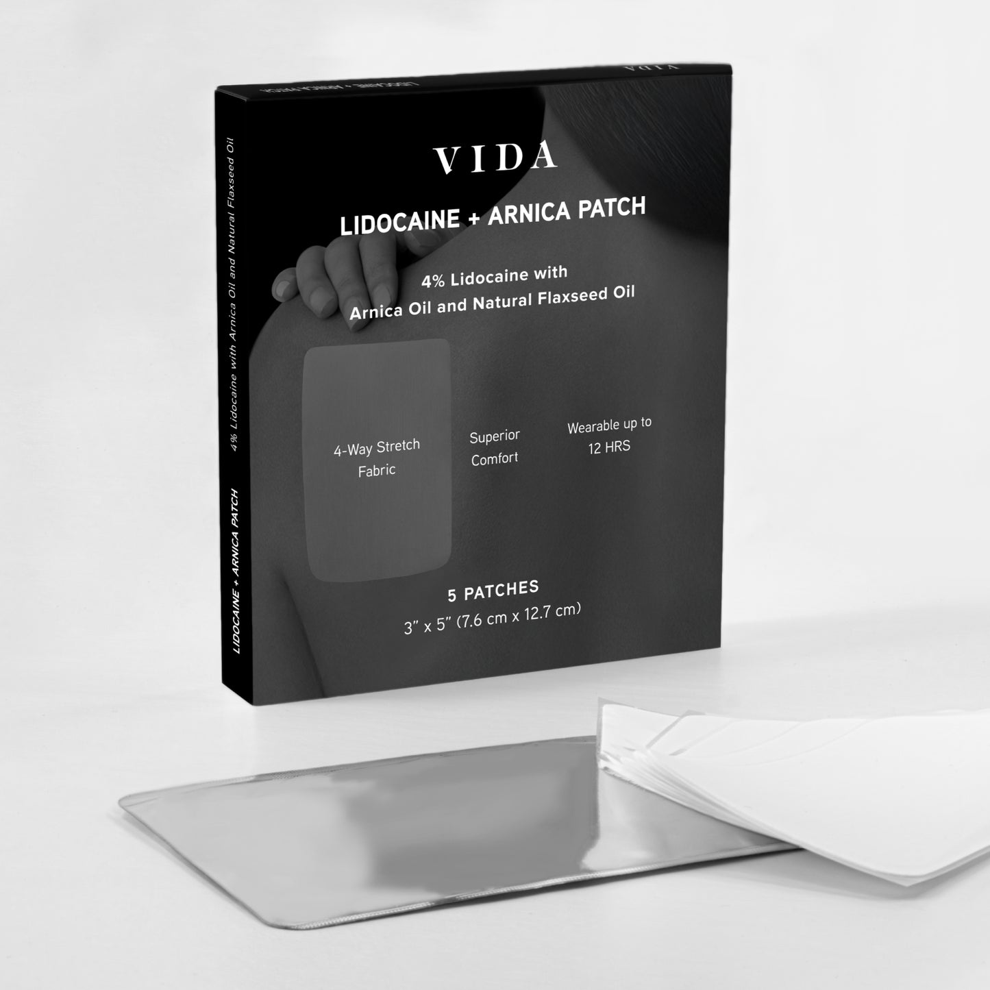 VIDA Lidocaine + Arnica Patch – 4% Lidocaine, 4-Way Stretch Fabric for Targeted Pain Relief & Muscle Comfort, Made in USA (Limited Release)